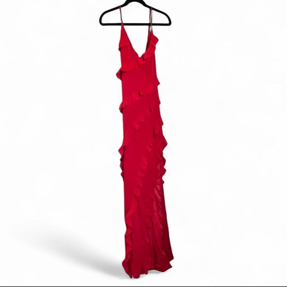 Red Ruffle-Trim Slip Maxi Dress - Picture 2 of 6